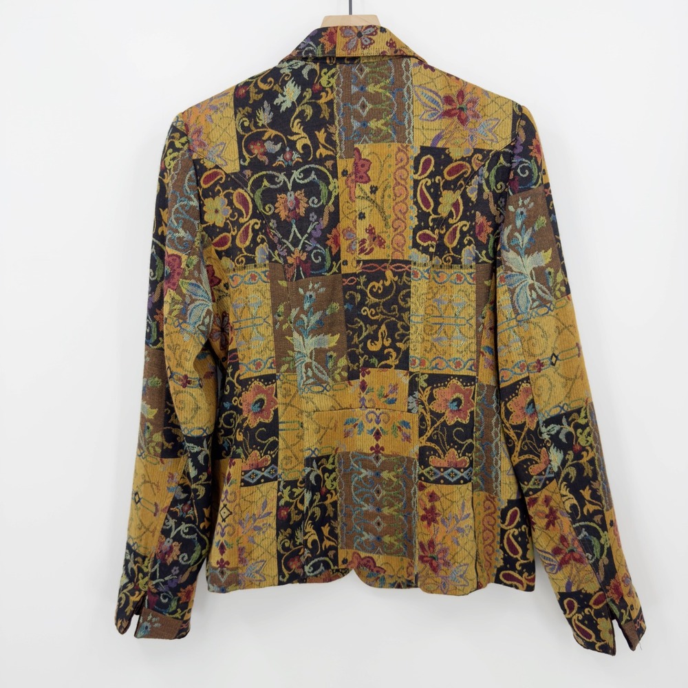 Coldwater Creek Tapestry Blazer Patchwork Floral Paisley L Boho Southwestern - Picture 2 of 9